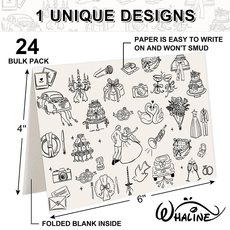 Whaline 24 Pack Wedding Cards Black Bride Groom Flower Greeting Note Cards Boxed Invitation Card with Envelope Sticker for Engagement Bridal Shower - Image 2